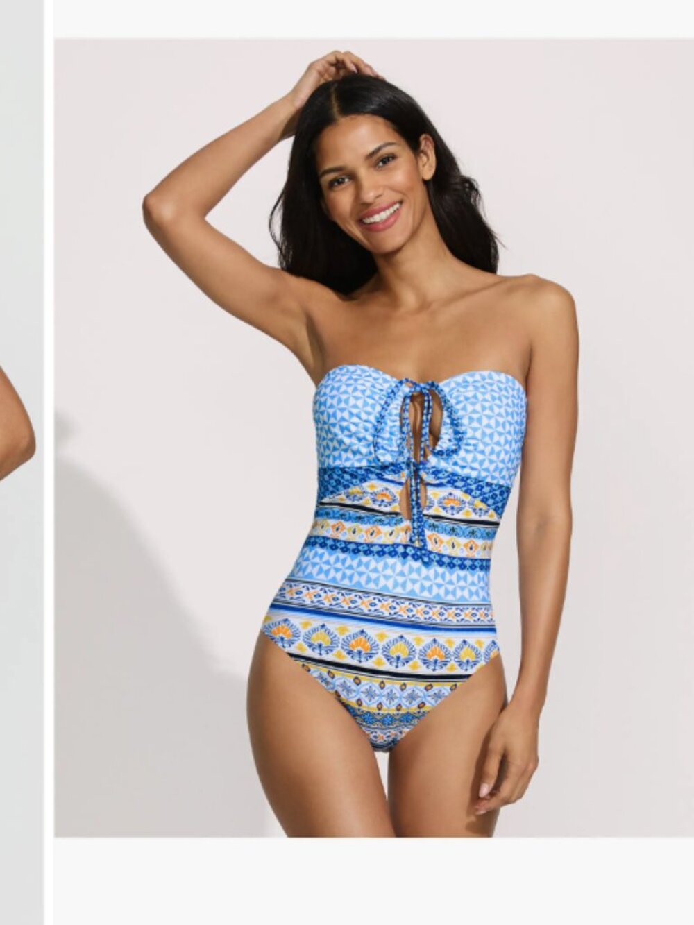 Lands' End Ruched Multi-Way V-Neck Halter High Leg One Piece Swimsuit Size 8 - Picture 4 of 10